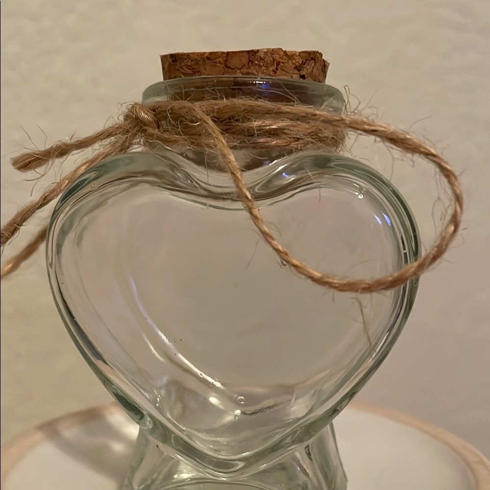 Romantic Heart-Shaped keepsake Glass Jar with Cork Lid. Engravable Giftable